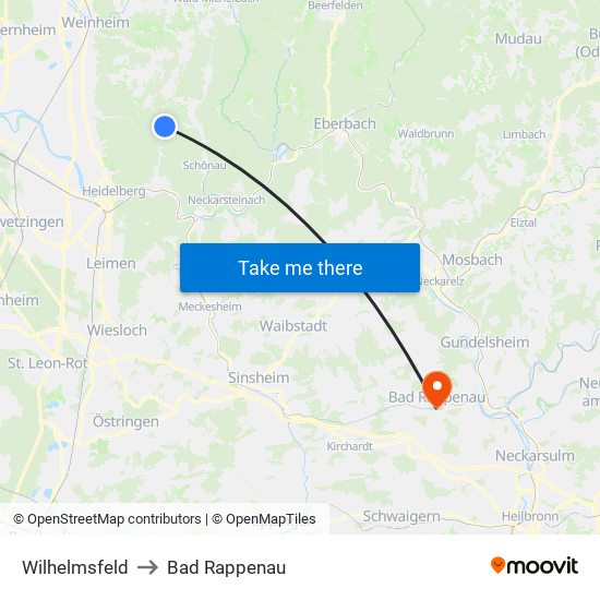 Wilhelmsfeld to Bad Rappenau map