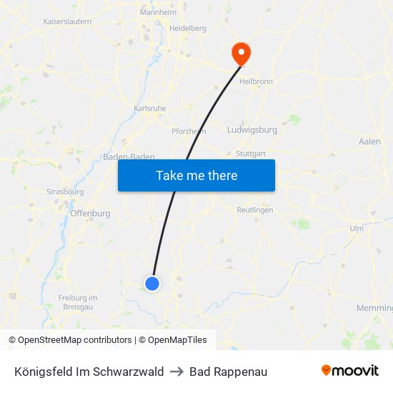 Königsfeld Im Schwarzwald to Bad Rappenau map