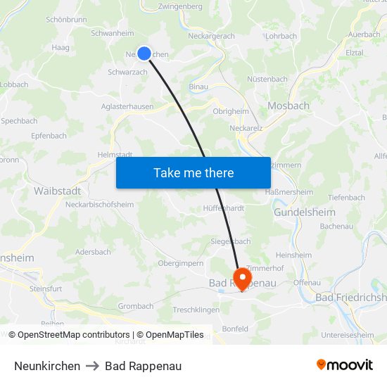Neunkirchen to Bad Rappenau map
