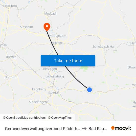 Gemeindeverwaltungsverband Plüderhausen-Urbach to Bad Rappenau map