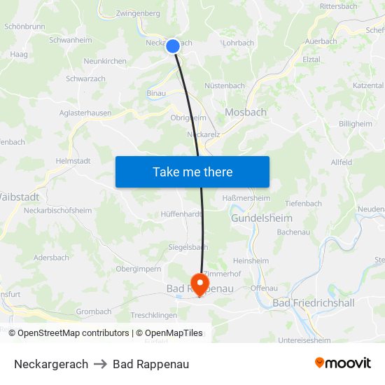 Neckargerach to Bad Rappenau map