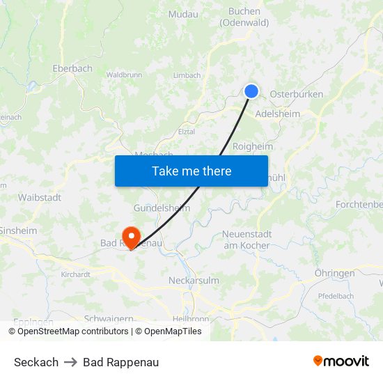 Seckach to Bad Rappenau map