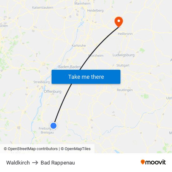 Waldkirch to Bad Rappenau map