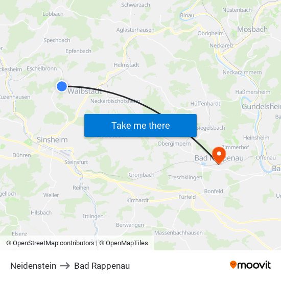 Neidenstein to Bad Rappenau map