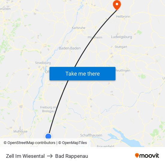 Zell Im Wiesental to Bad Rappenau map
