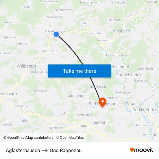 Aglasterhausen to Bad Rappenau map