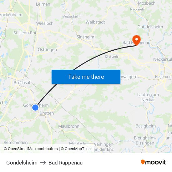 Gondelsheim to Bad Rappenau map