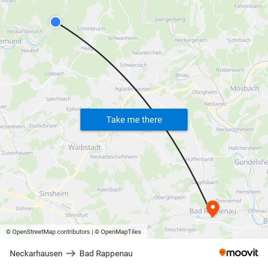Neckarhausen to Bad Rappenau map