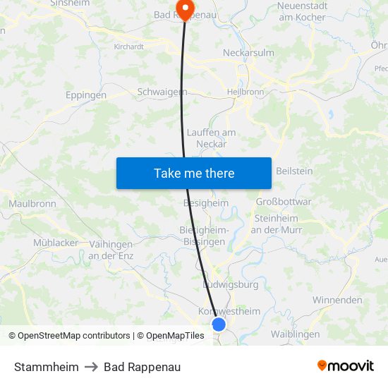 Stammheim to Bad Rappenau map