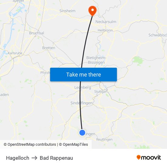Hagelloch to Bad Rappenau map