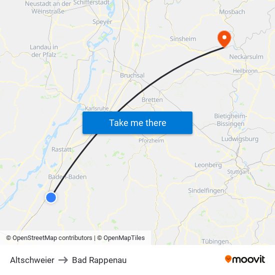 Altschweier to Bad Rappenau map