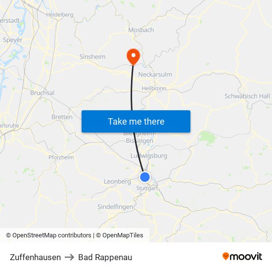 Zuffenhausen to Bad Rappenau map