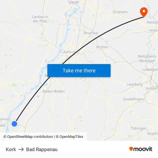 Kork to Bad Rappenau map