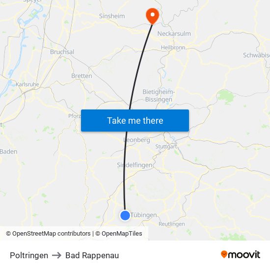 Poltringen to Bad Rappenau map