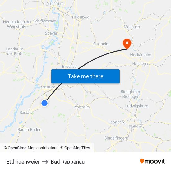 Ettlingenweier to Bad Rappenau map