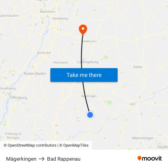 Mägerkingen to Bad Rappenau map