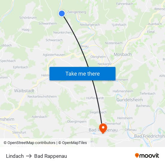 Lindach to Bad Rappenau map
