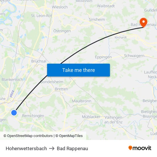 Hohenwettersbach to Bad Rappenau map