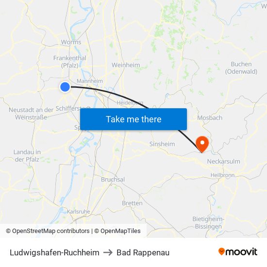 Ludwigshafen-Ruchheim to Bad Rappenau map