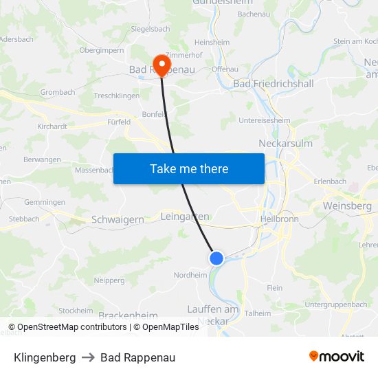 Klingenberg to Bad Rappenau map
