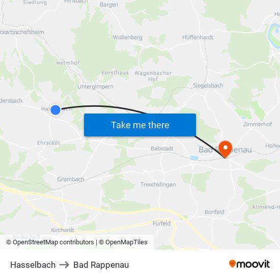 Hasselbach to Bad Rappenau map