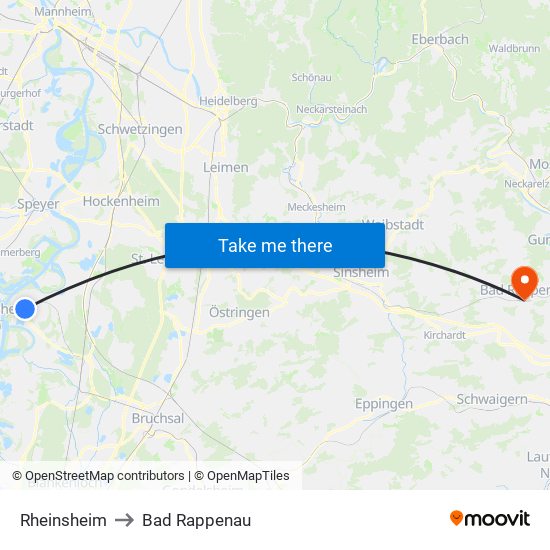 Rheinsheim to Bad Rappenau map