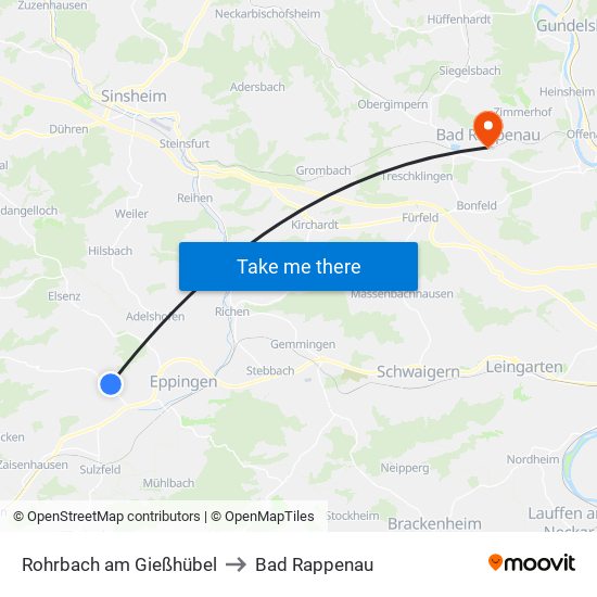 Rohrbach am Gießhübel to Bad Rappenau map