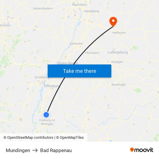 Mundingen to Bad Rappenau map