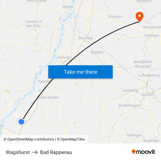 Wagshurst to Bad Rappenau map