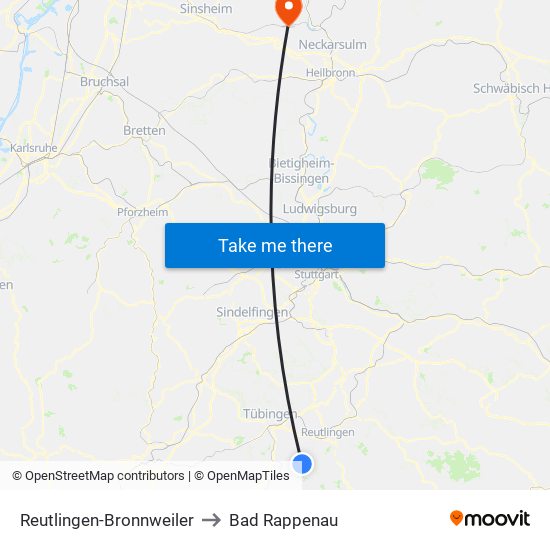 Reutlingen-Bronnweiler to Bad Rappenau map