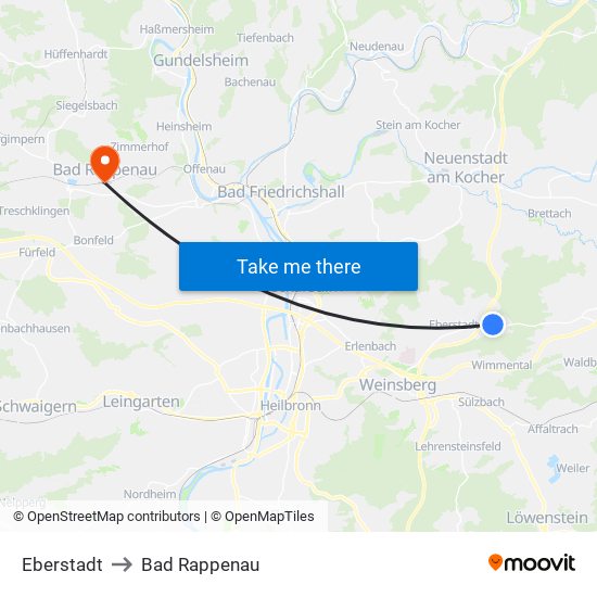 Eberstadt to Bad Rappenau map
