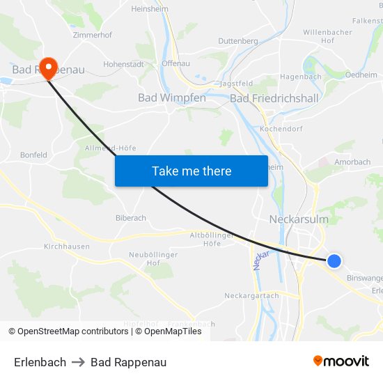 Erlenbach to Bad Rappenau map