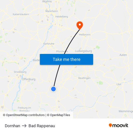 Dornhan to Bad Rappenau map