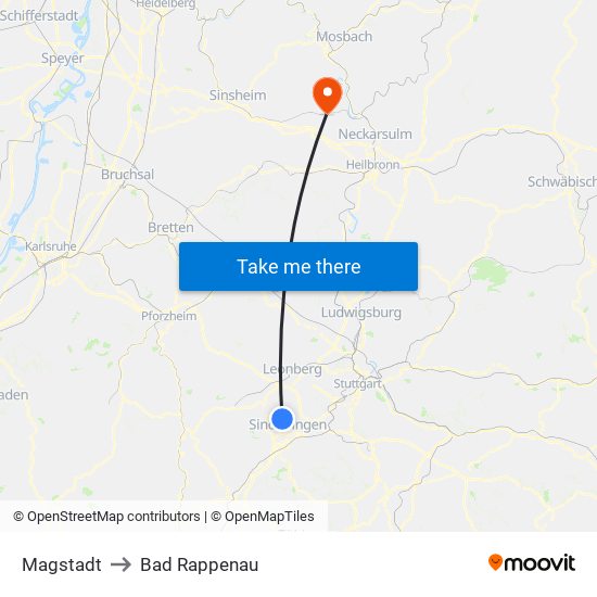 Magstadt to Bad Rappenau map