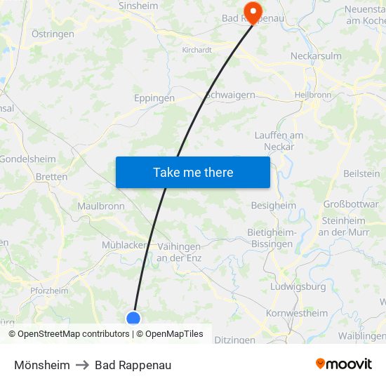 Mönsheim to Bad Rappenau map