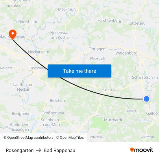 Rosengarten to Bad Rappenau map