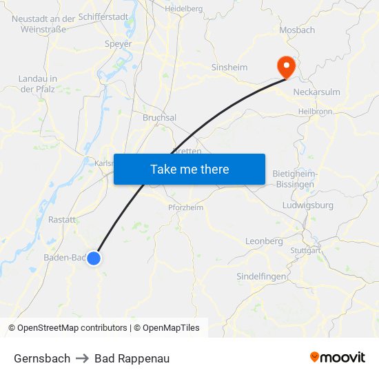 Gernsbach to Bad Rappenau map