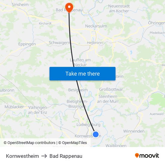 Kornwestheim to Bad Rappenau map