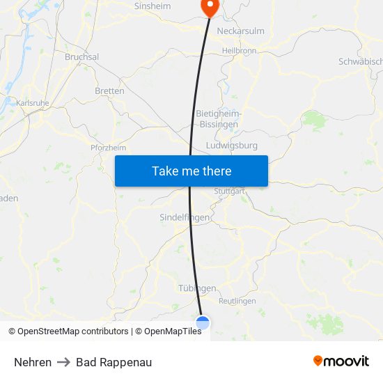 Nehren to Bad Rappenau map