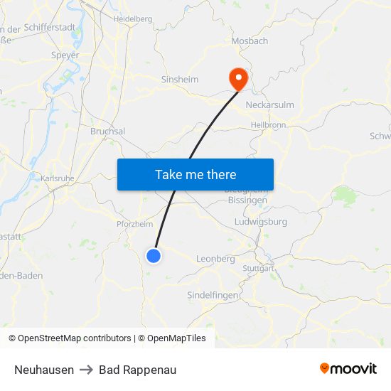 Neuhausen to Bad Rappenau map