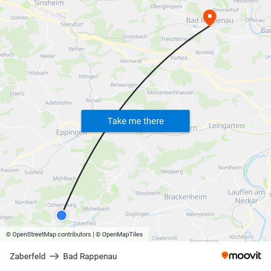 Zaberfeld to Bad Rappenau map