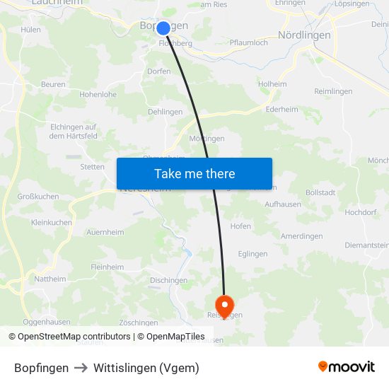 Bopfingen to Wittislingen (Vgem) map
