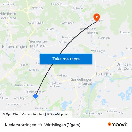 Niederstotzingen to Wittislingen (Vgem) map