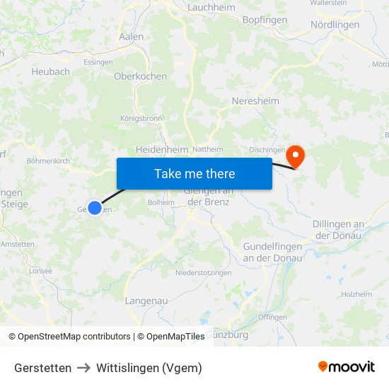 Gerstetten to Wittislingen (Vgem) map