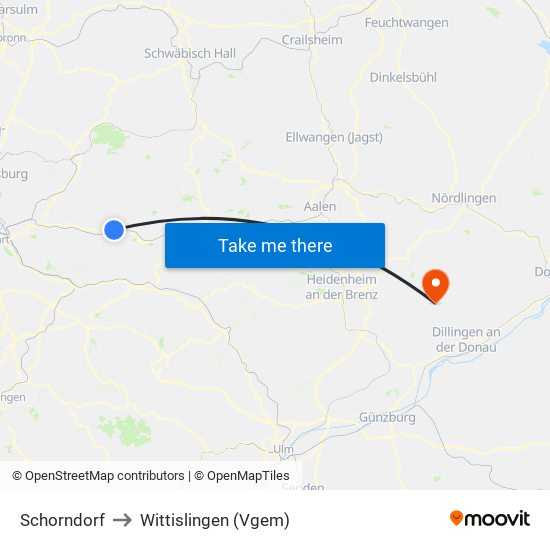Schorndorf to Wittislingen (Vgem) map