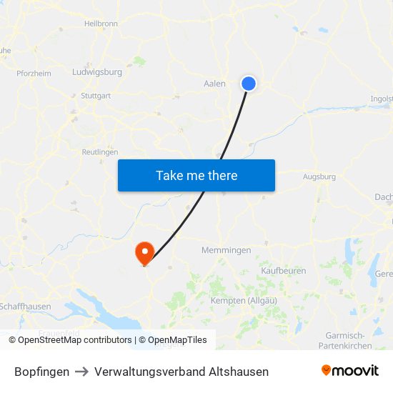Bopfingen to Verwaltungsverband Altshausen map