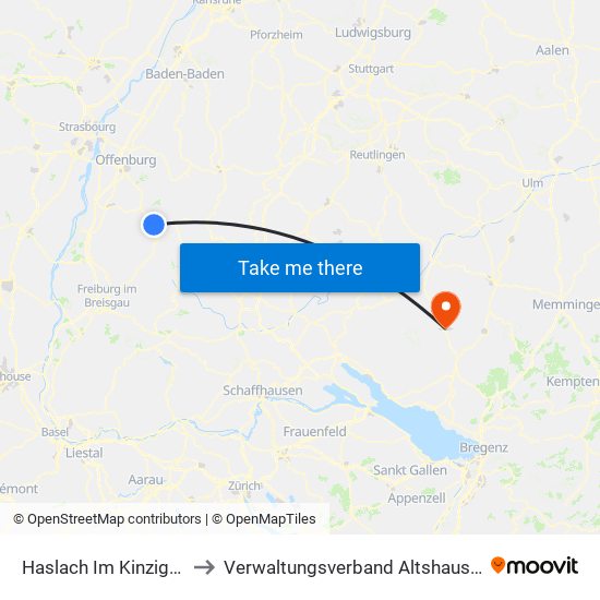 Haslach Im Kinzigtal to Verwaltungsverband Altshausen map