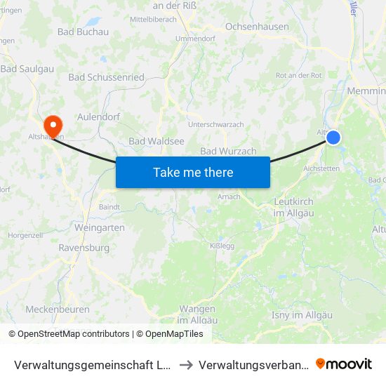 Verwaltungsgemeinschaft Leutkirch Im Allgäu to Verwaltungsverband Altshausen map