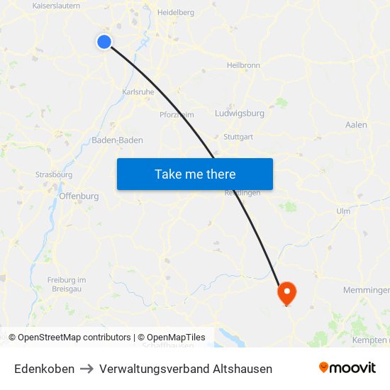 Edenkoben to Verwaltungsverband Altshausen map