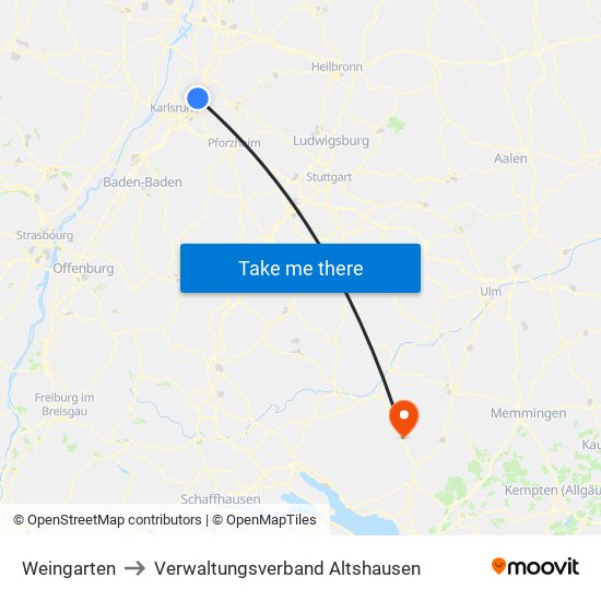 Weingarten to Verwaltungsverband Altshausen map